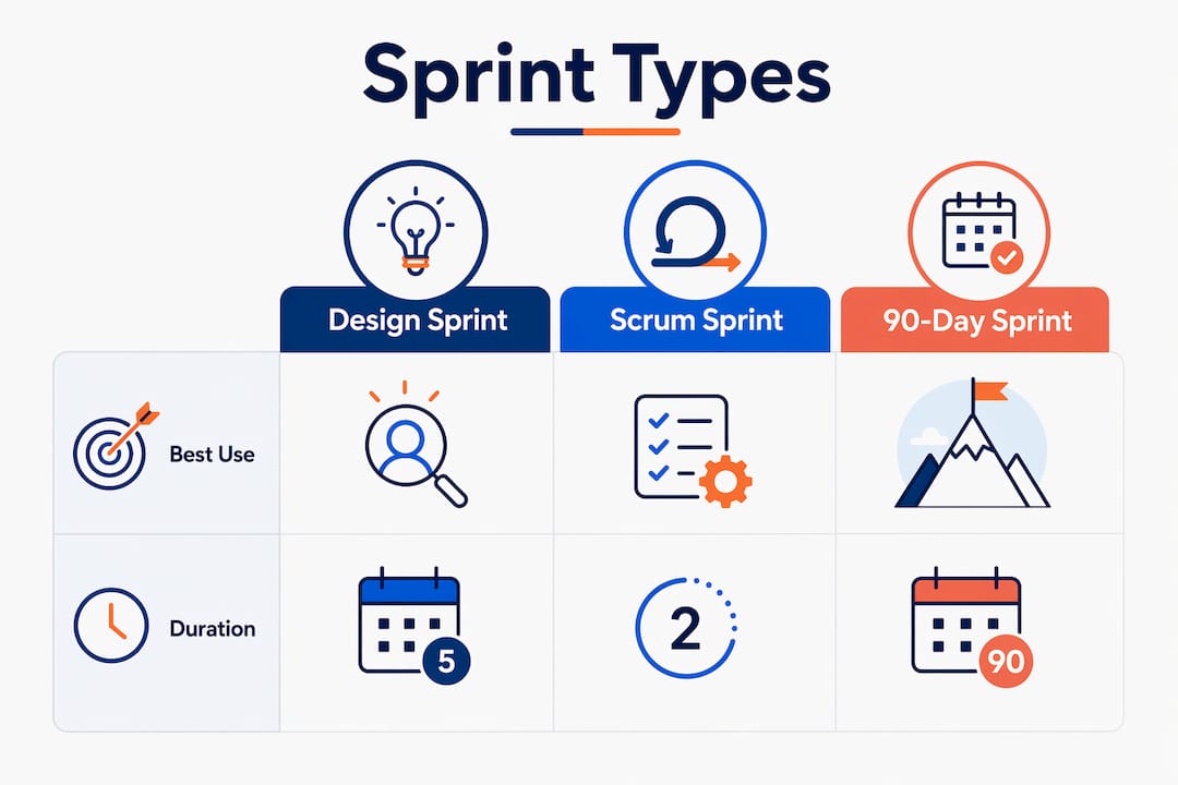 Infographic illustrating different business sprint formats