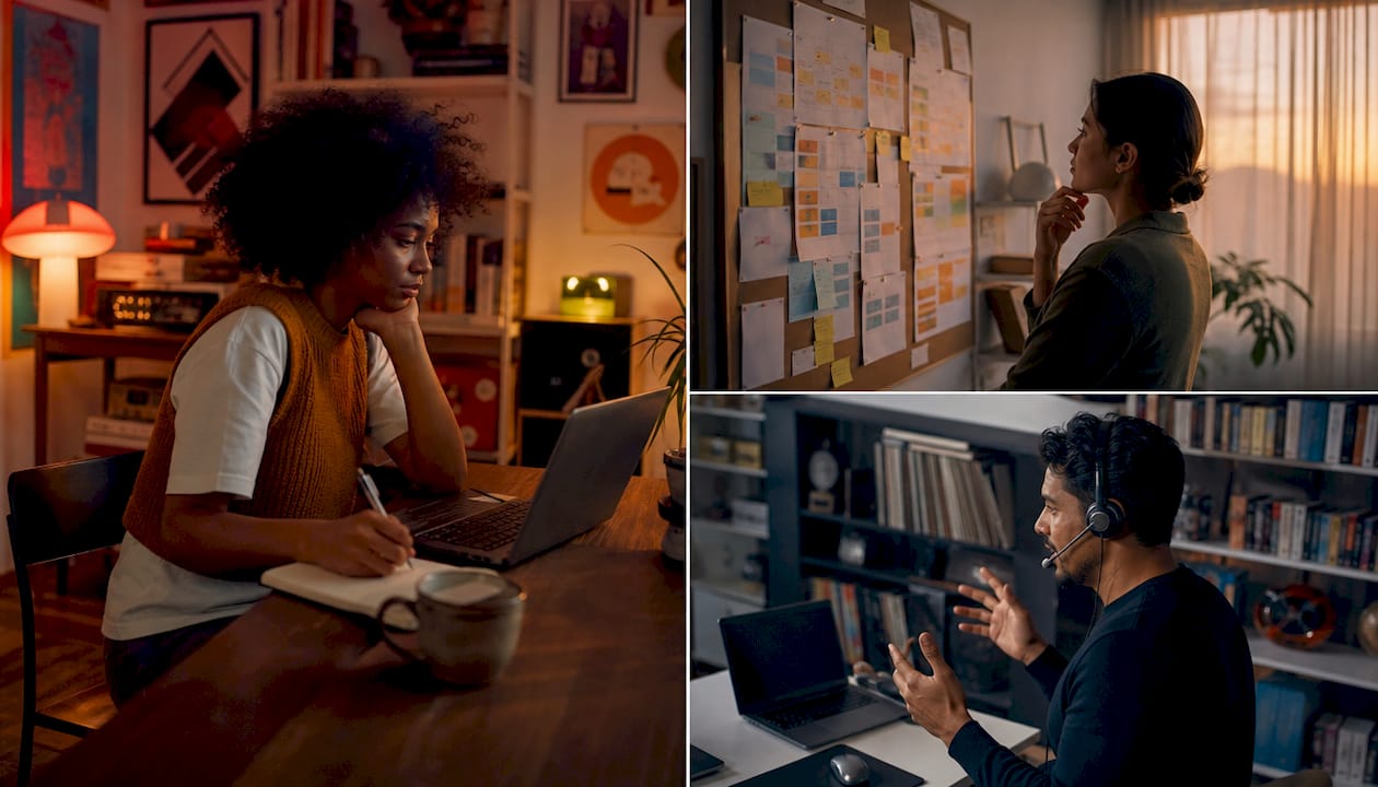 Remote team collaborating via video call