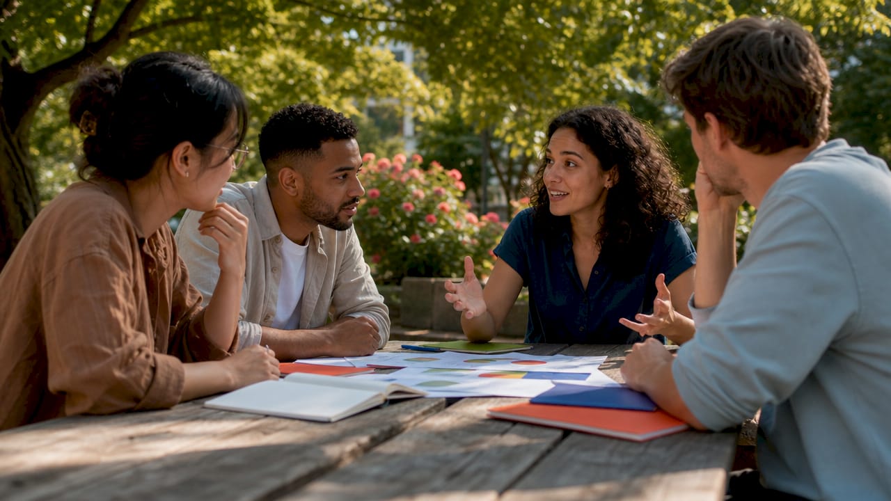 Diverse cohort collaborating in mentorship session