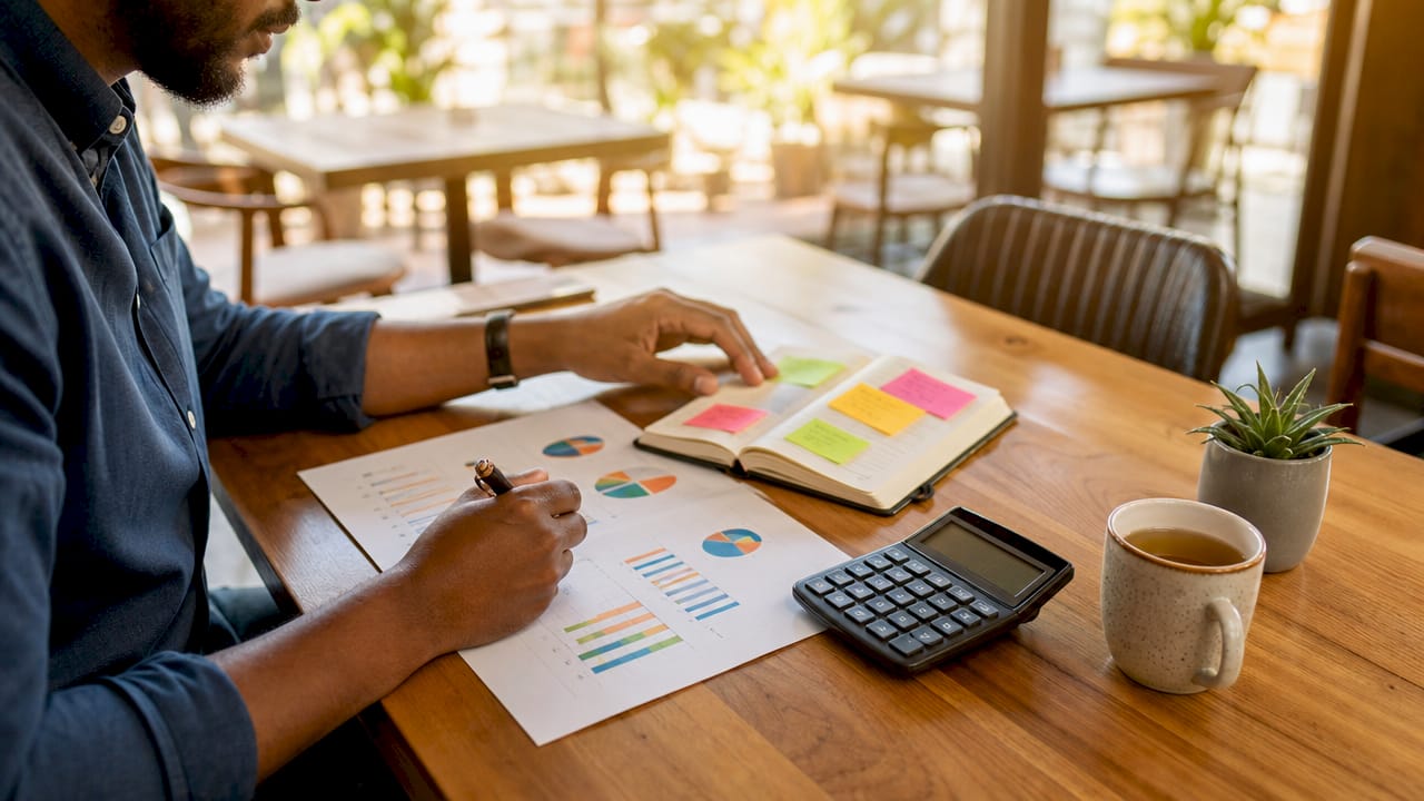 Entrepreneur analyzing startup costs and revenue