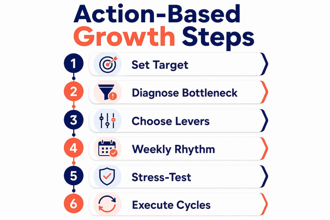 Infographic depicting step-by-step action growth process