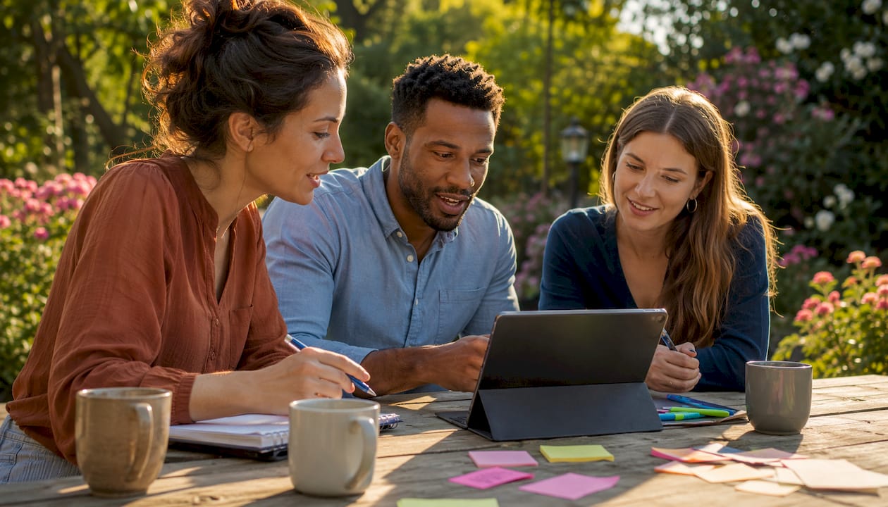 Team collaborating over subscription software platform