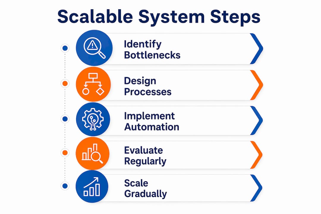 Infographic illustrating steps to build scalable systems