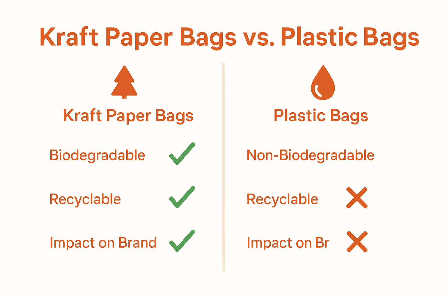 Infographic comparing Kraft Paper Bags and Plastic Bags on eco-friendliness, durability, and brand image.