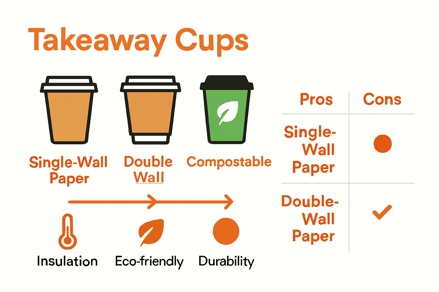 Infographic comparing takeaway coffee cup materials for sustainability and insulation.