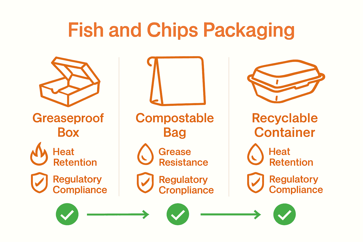 Infographic comparing three types of fish and chips packaging materials and their features