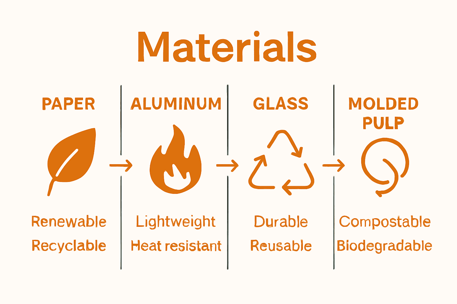 Infographic comparing takeaway packaging materials sustainability and benefits.