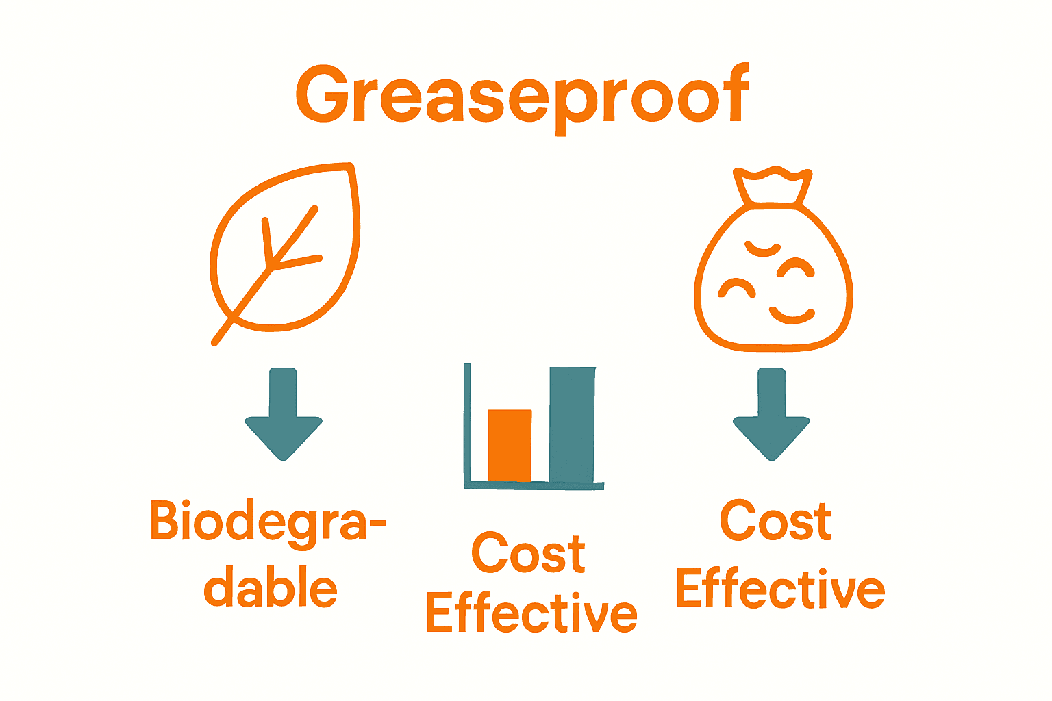 Infographic showing greaseproof paper environmental and cost benefits versus plastic.