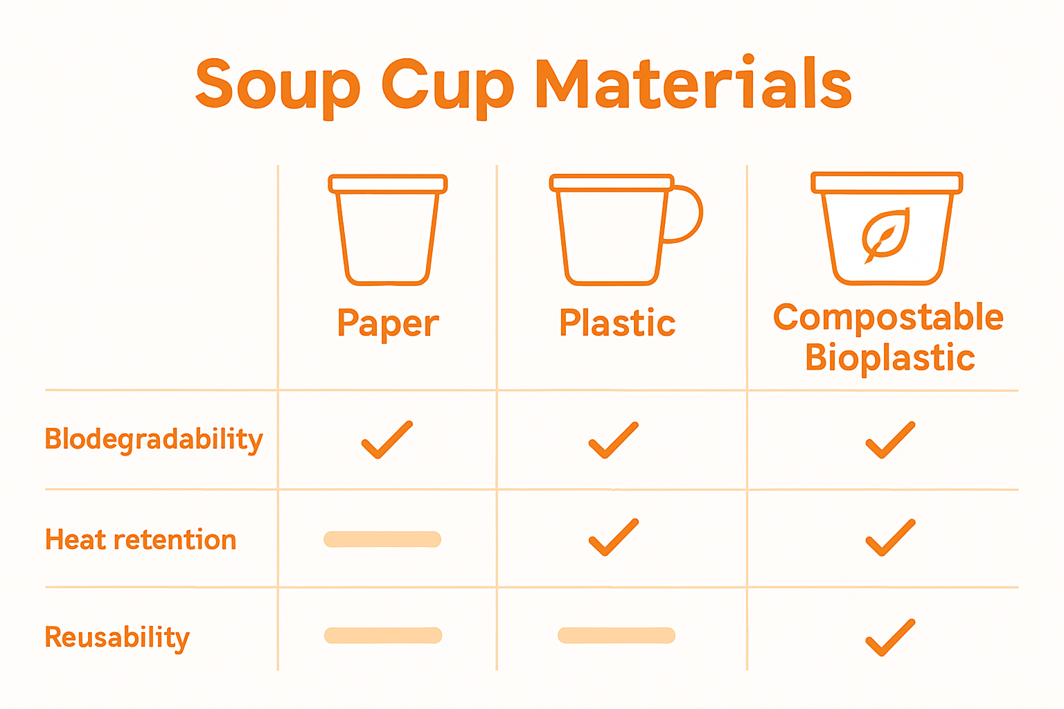 Infographic comparing soup cup materials used in UK food service.