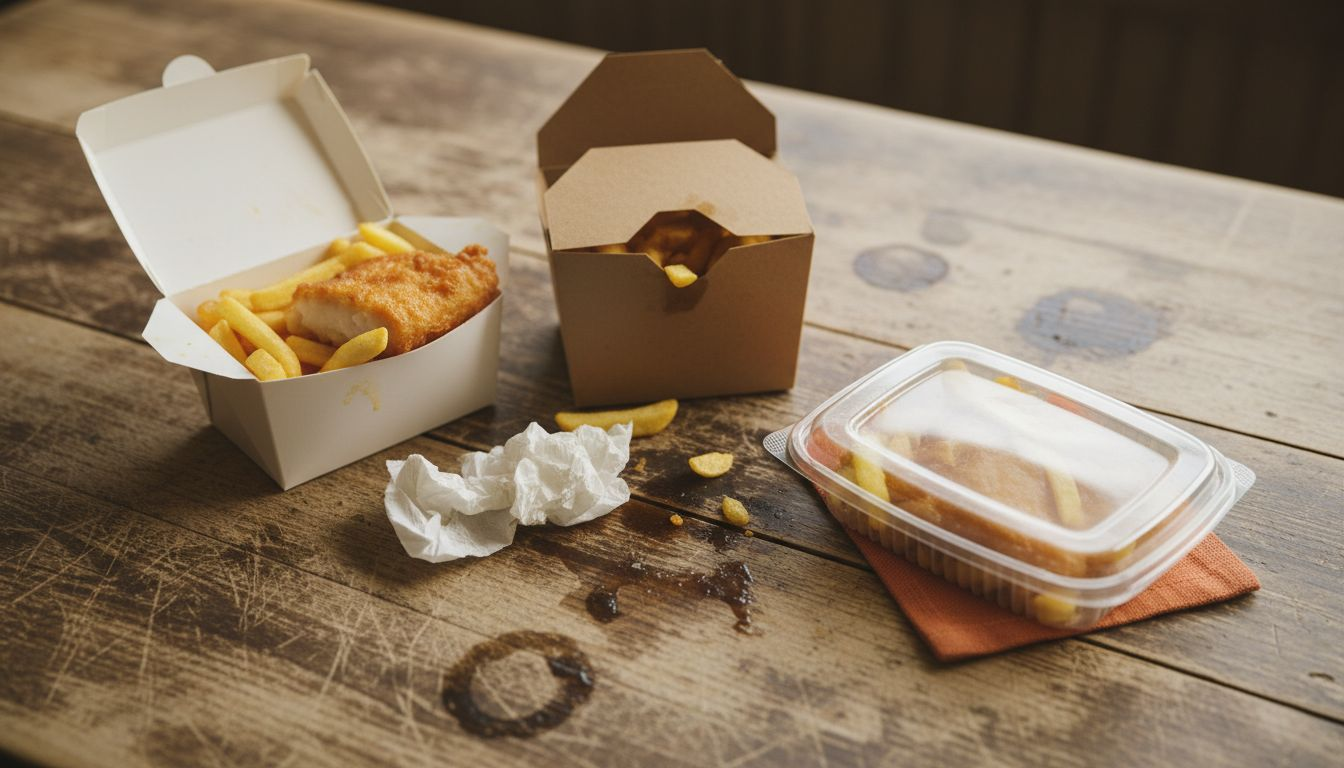 Different materials for fish and chips boxes