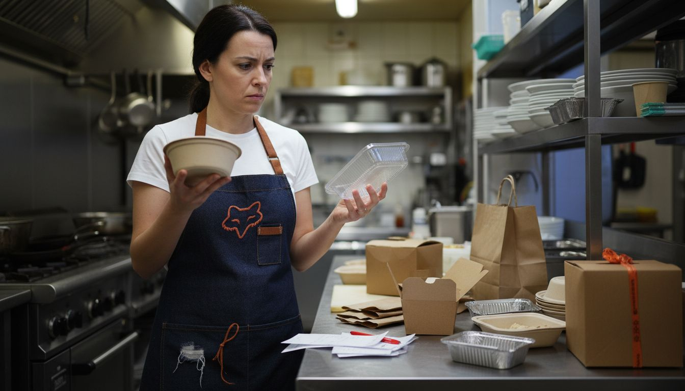 Manager comparing different packaging materials