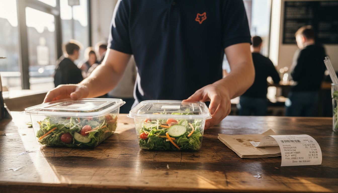 Salad container comparison on café counter