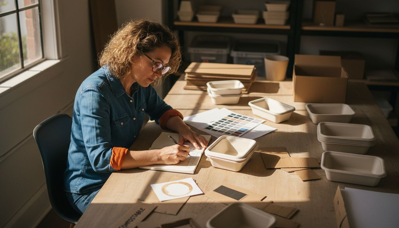 Designer sketches sustainable packaging ideas