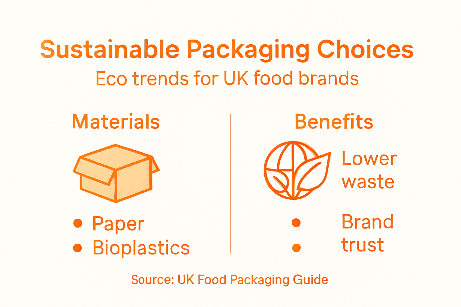 Infographic showing sustainable packaging materials and benefits