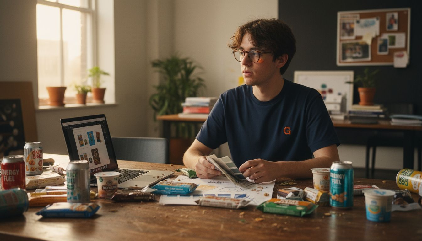 Designer reviewing packaged food samples