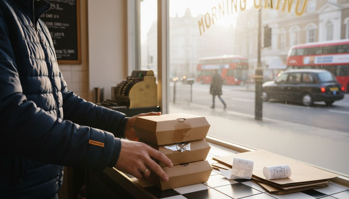 Corrugated delivery boxes at restaurant counter