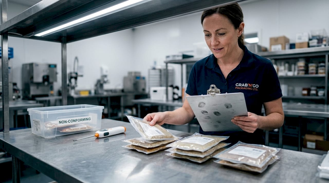 Technician inspecting food packages at facility