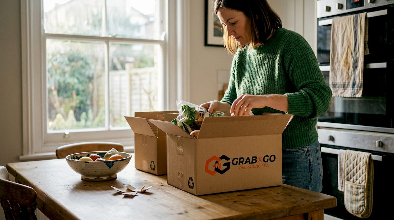 Unpacking groceries from recycled paperboard containers