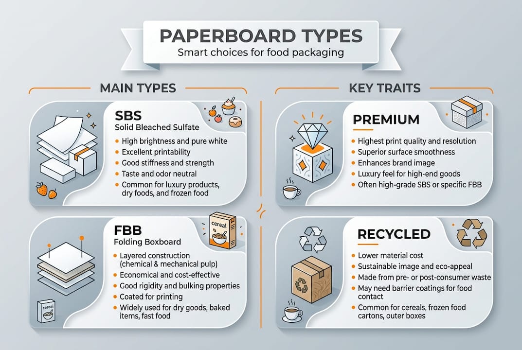 Infographic explaining main paperboard types and traits