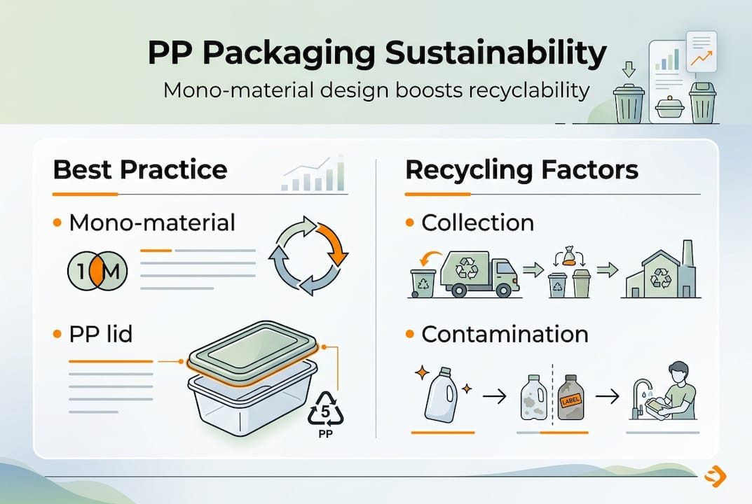 Infographic showing PP packaging sustainability tips