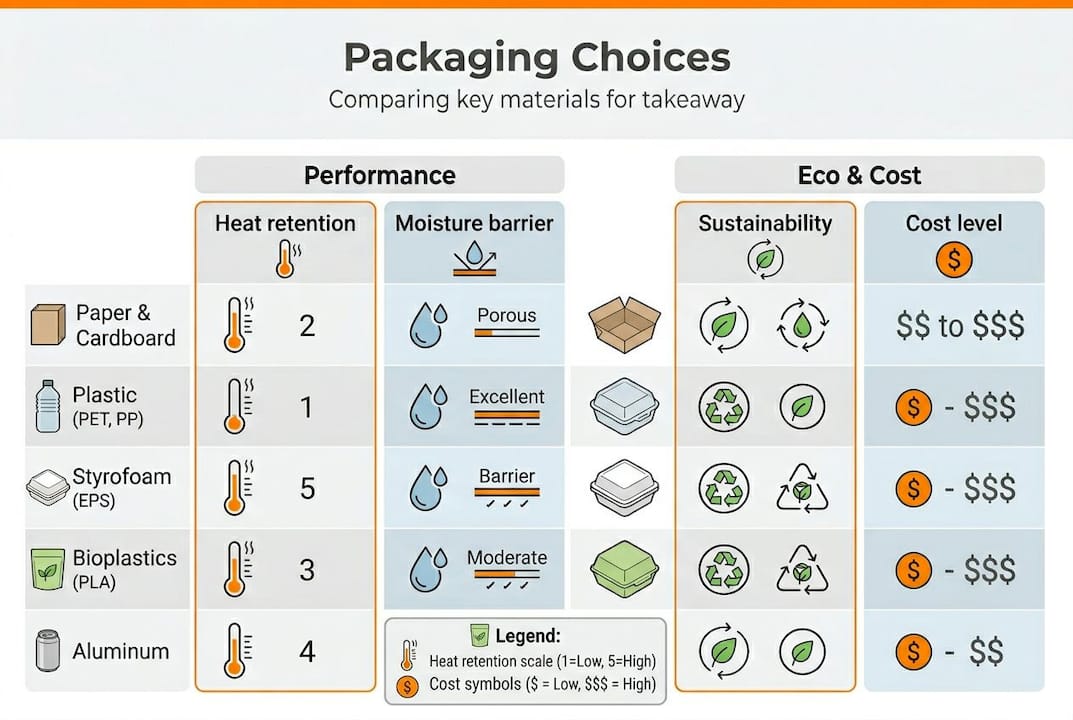 Infographic comparing takeaway packaging materials