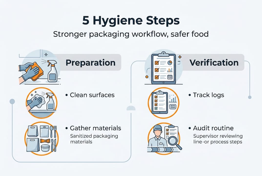 Infographic showing five packaging hygiene steps