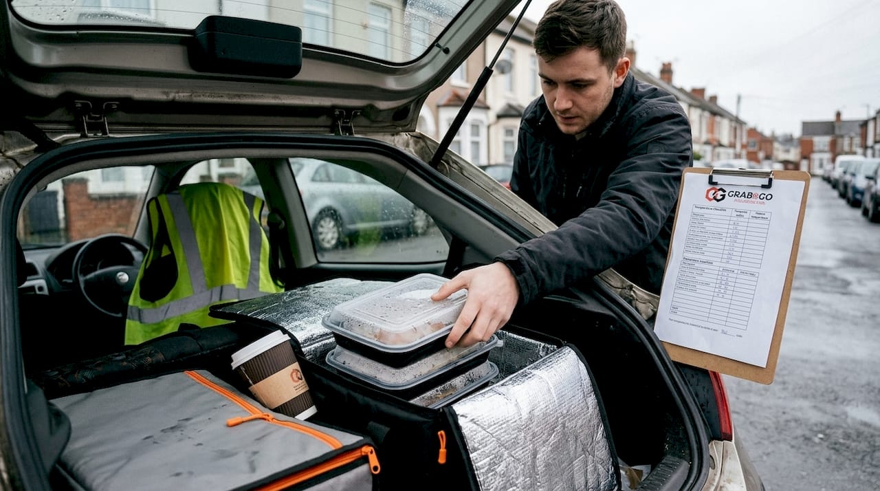 Delivery driver loads insulated food bags