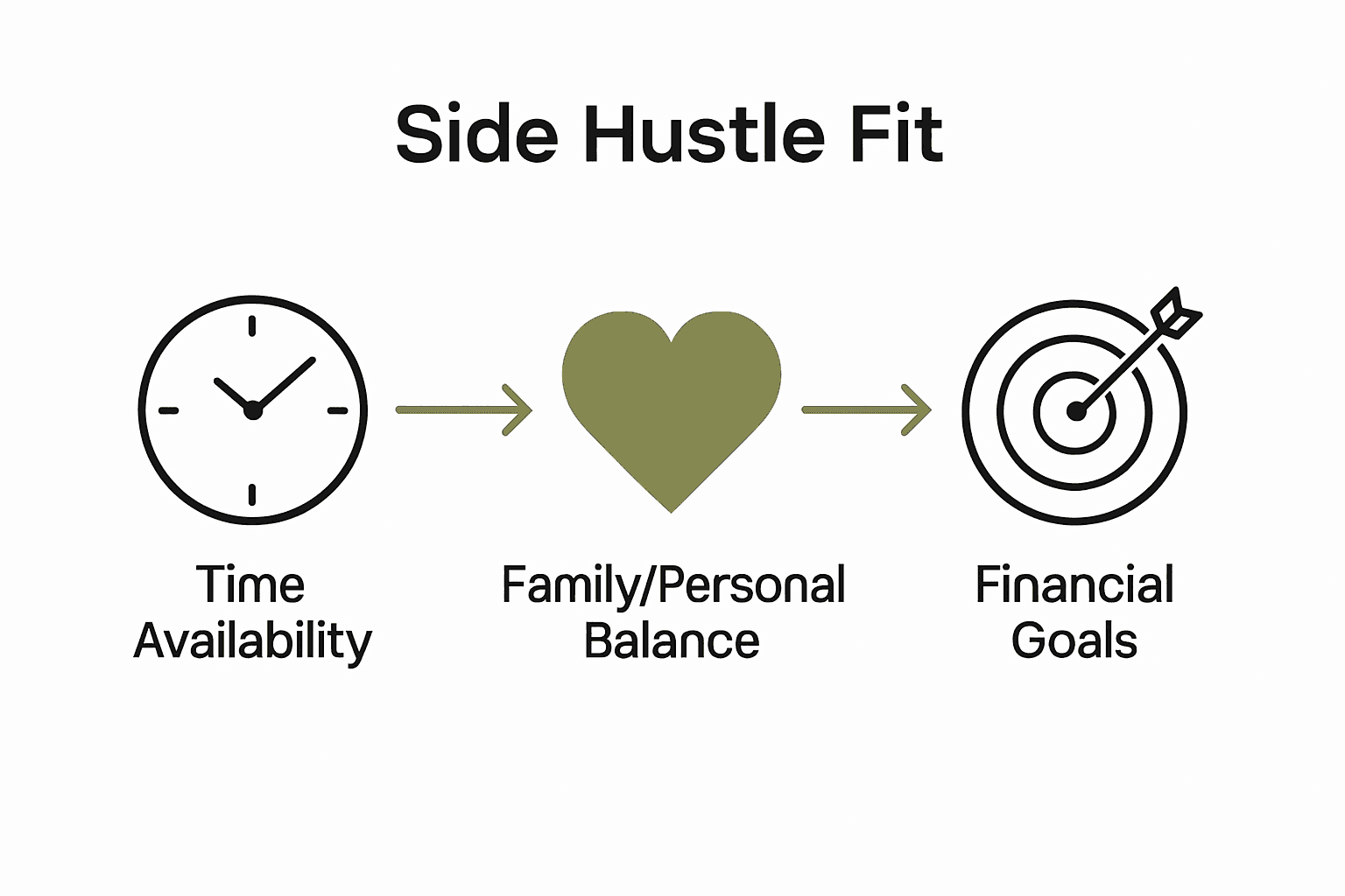 Infographic showing time, family, and financial fit for side hustles