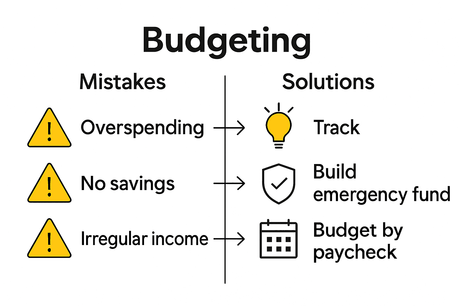 Infographic comparing budgeting mistakes and solutions for single moms