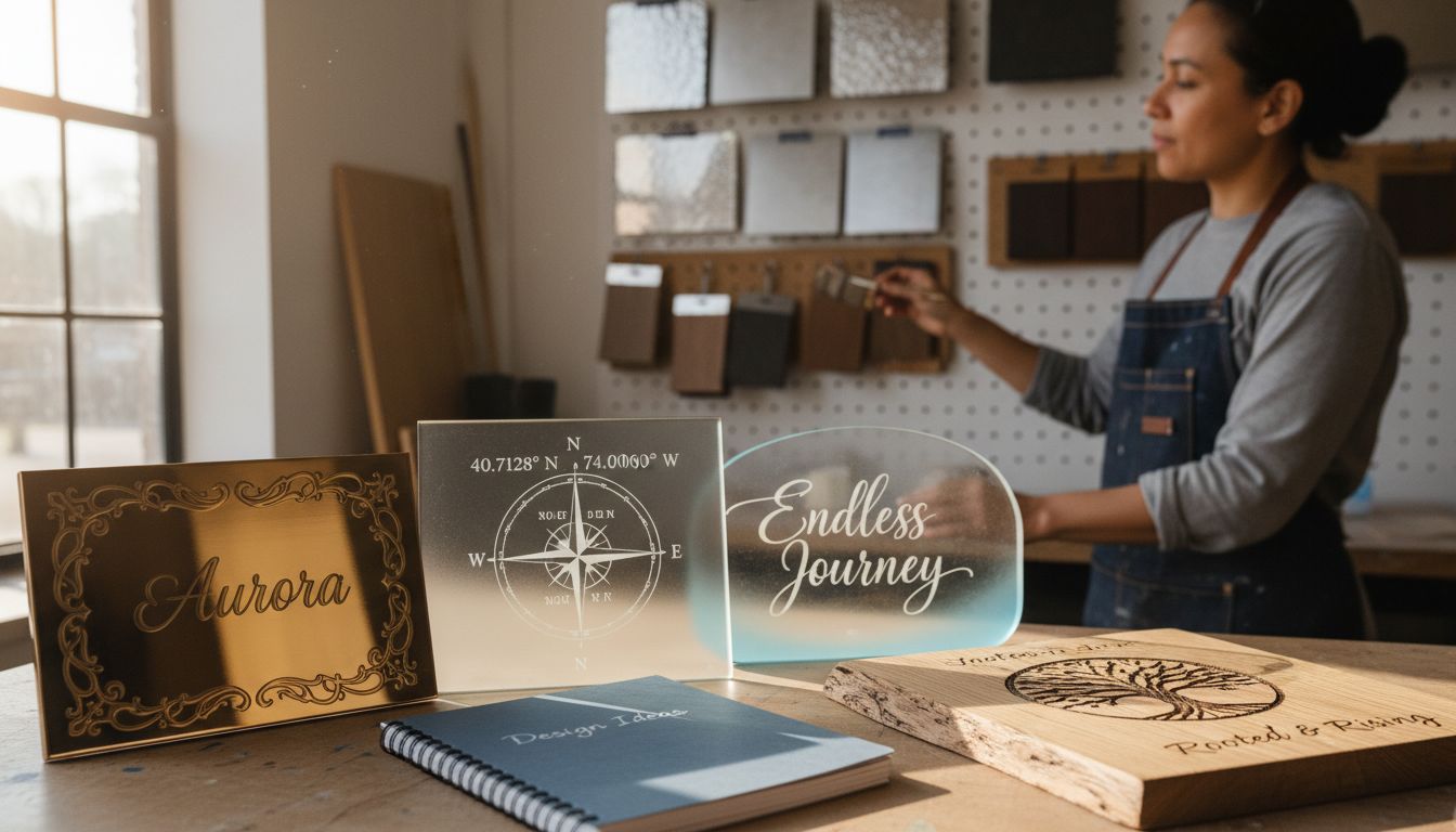 Display of plaques in wood, metal and glass
