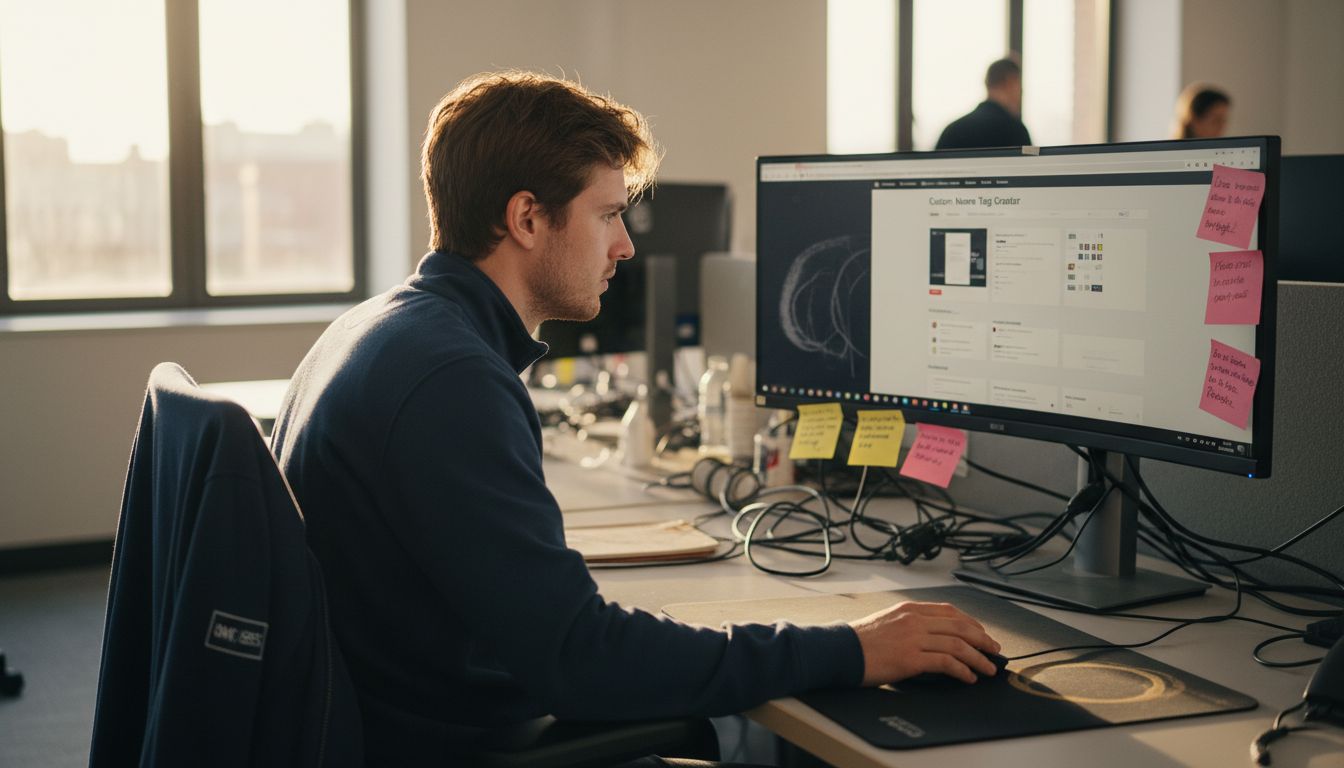 Office worker customizing digital name tags online