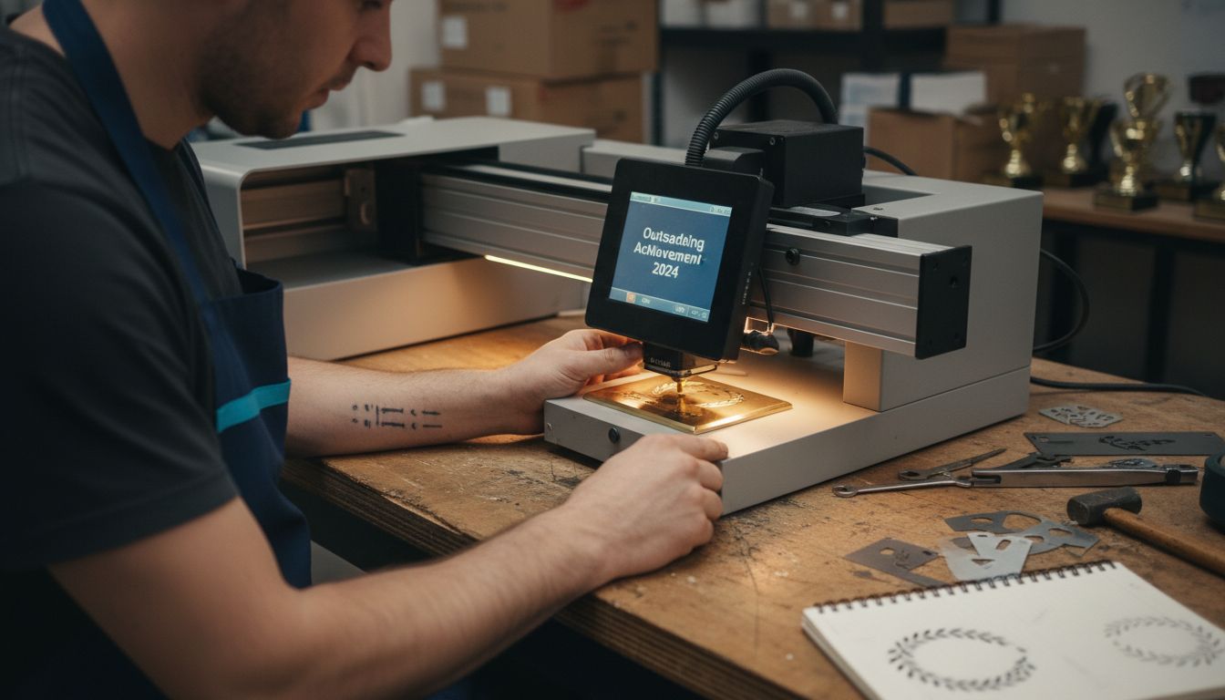 Technician engraving custom award plate