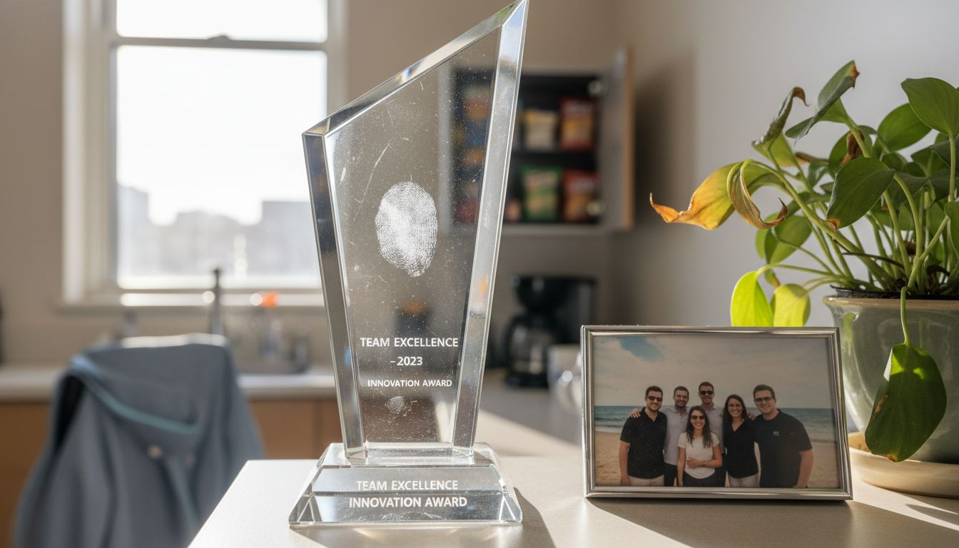 Close-up of glass crystal recognition trophy