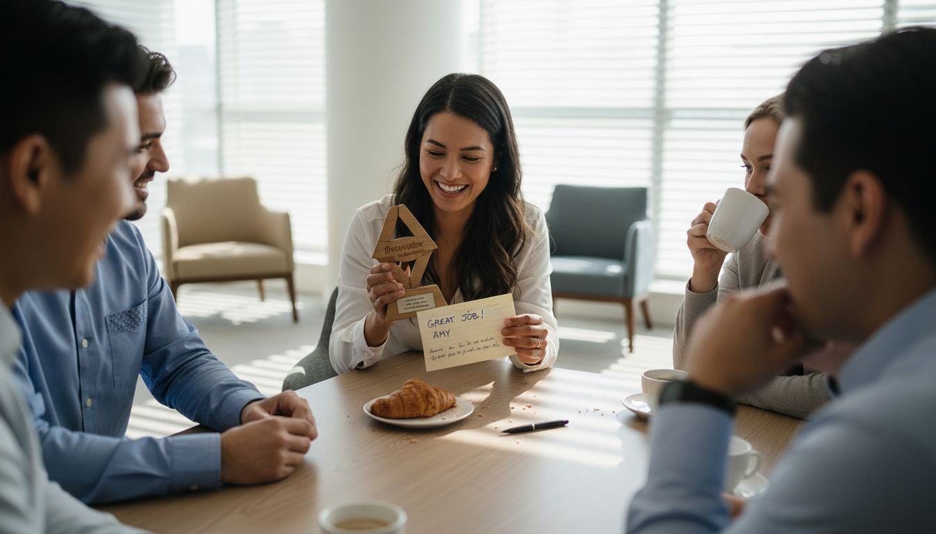 Employee reads personalized custom award note