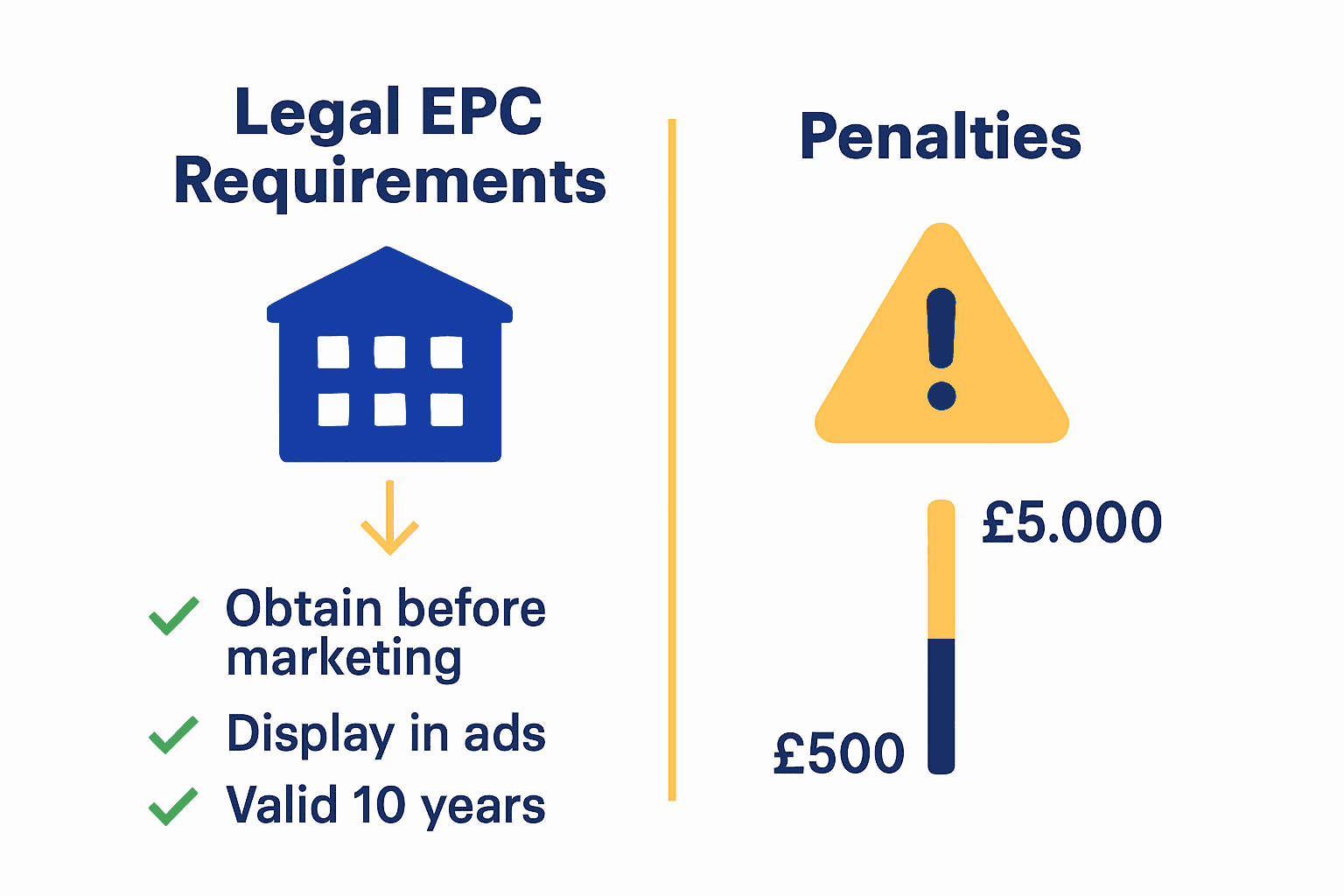 Infographic visualizing key London EPC legal requirements and non-compliance penalties.
