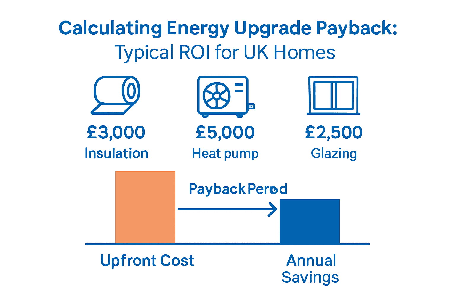 Infographic comparing energy upgrade costs versus savings with payback timeline