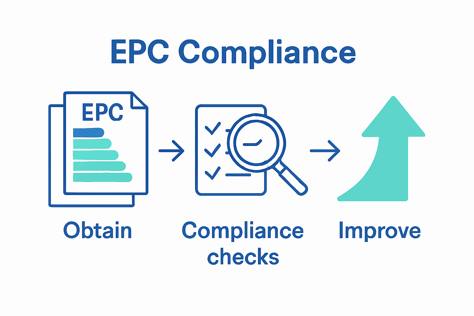 Infographic showing three steps: compare EPCs, compliance checks, and improved energy rating.