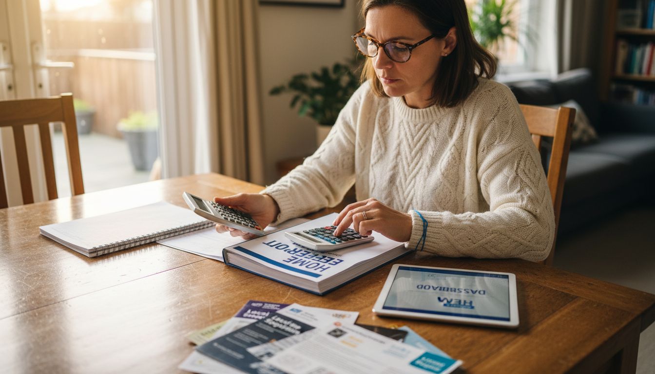 Homeowner assessing home energy report at kitchen table