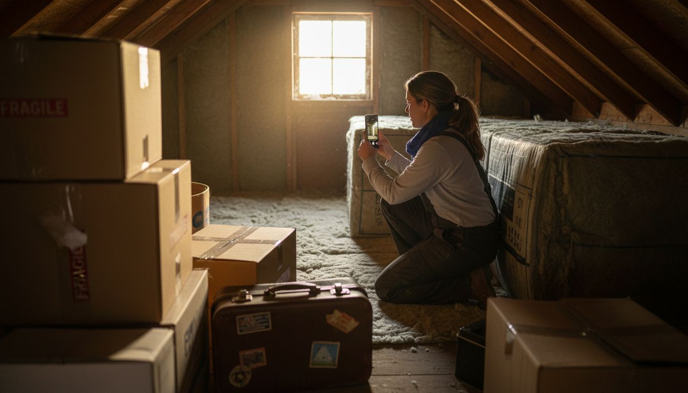 Assessor documenting attic insulation during property check