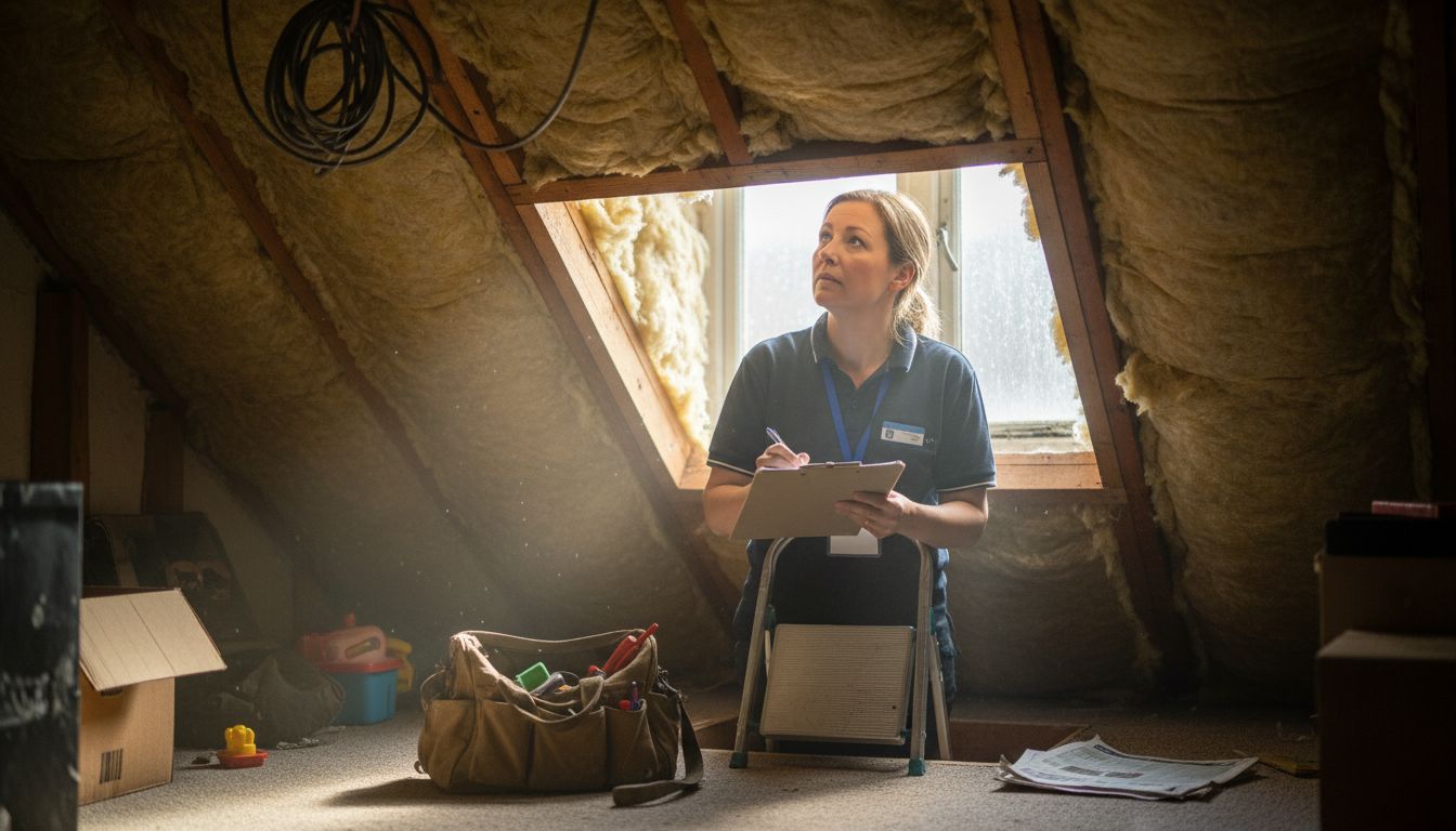 Energy assessor inspecting UK loft insulation