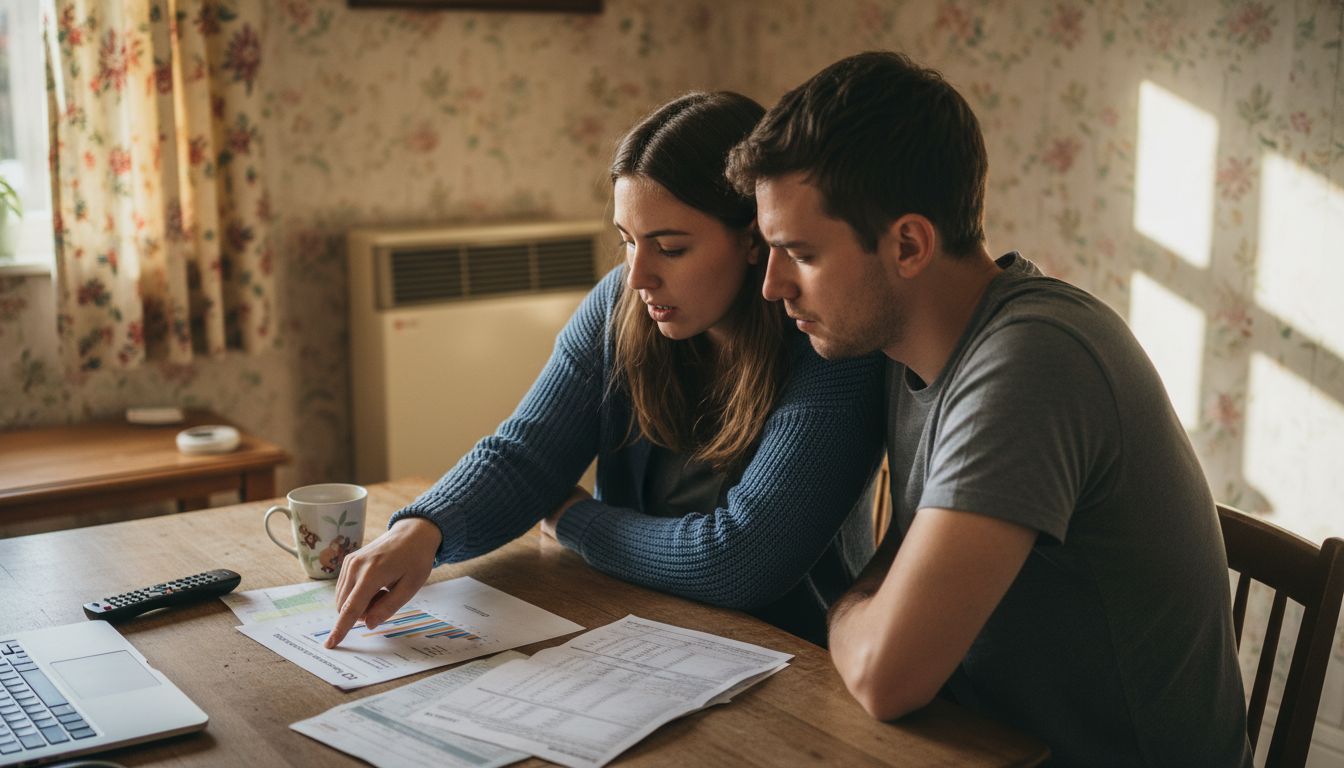 Couple examining UK energy certificate at table
