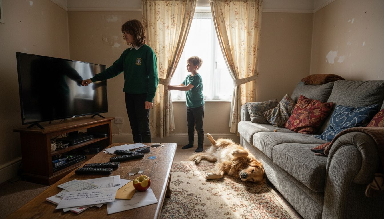 Teens turning off TV and opening curtains