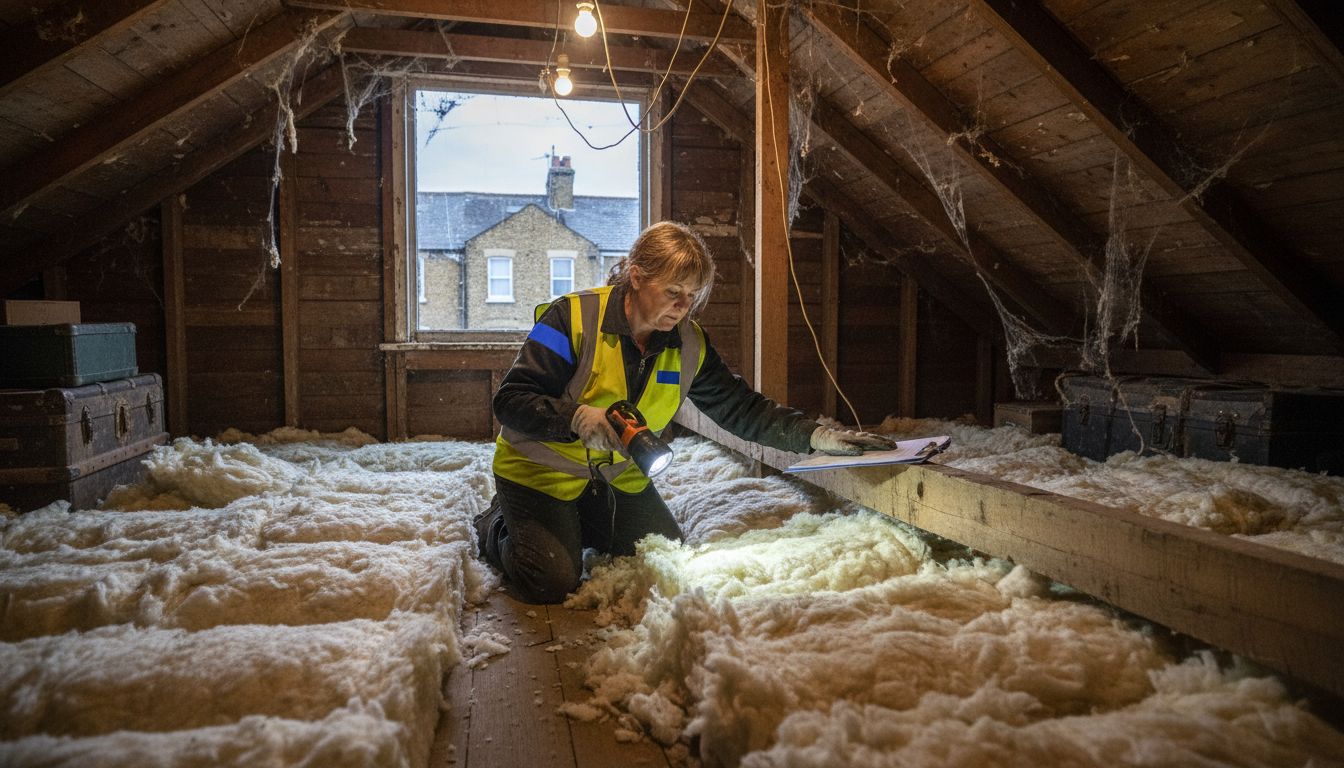 Landlord inspecting attic insulation for efficiency