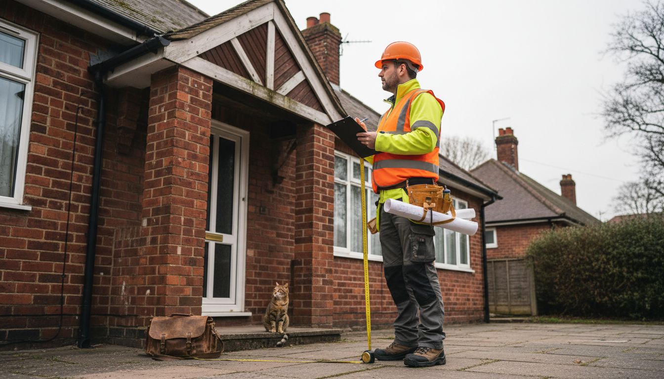 Surveyor assessing house for renewable suitability