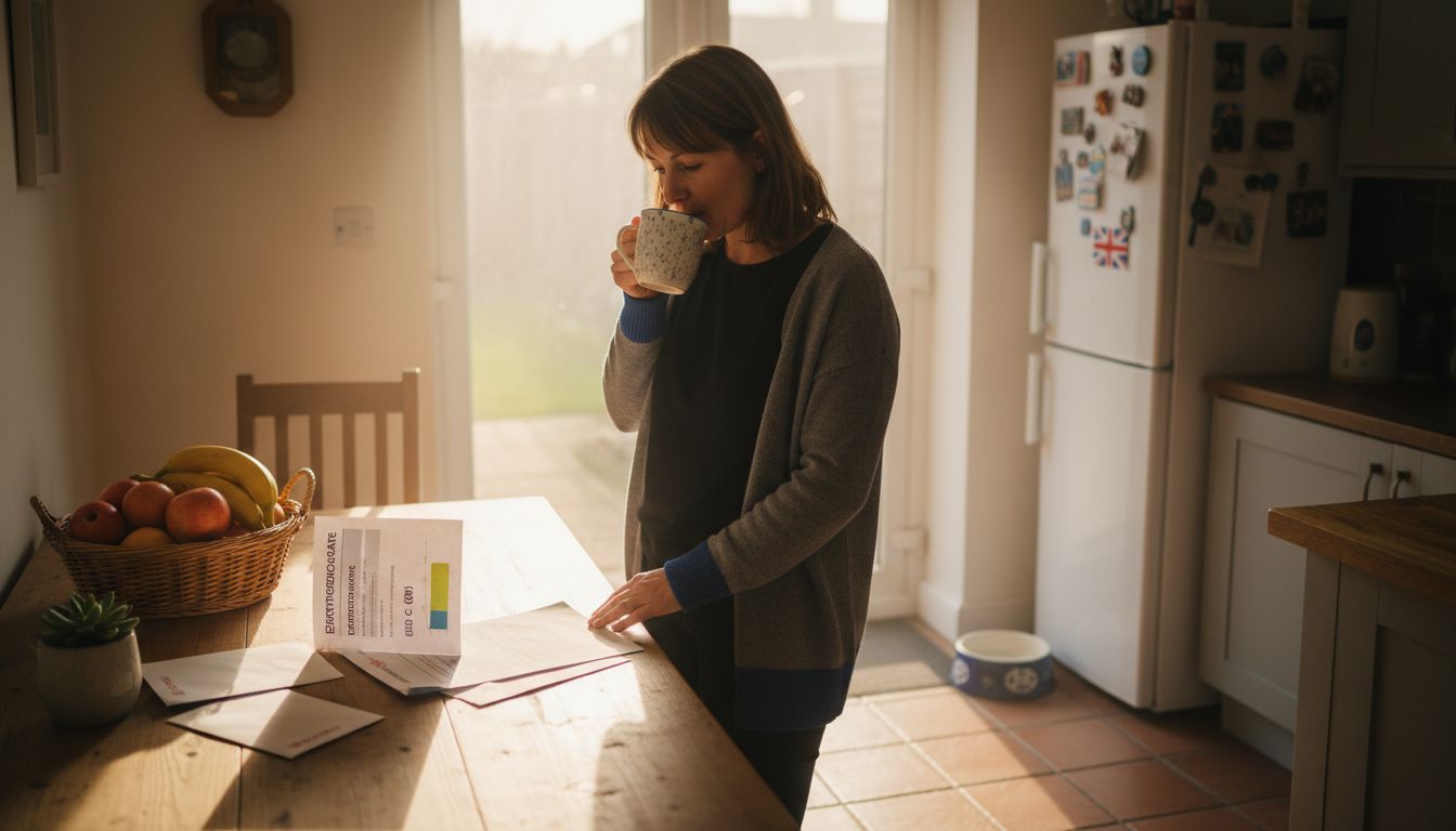Homeowner reviewing energy report at kitchen table