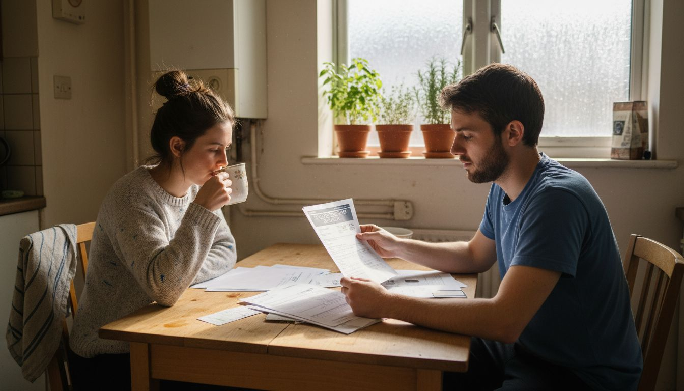 Couple reviewing EPC assessment at kitchen table