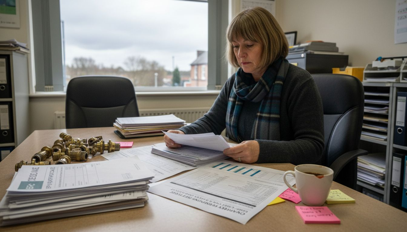 Landlord reviewing district heating financial documents