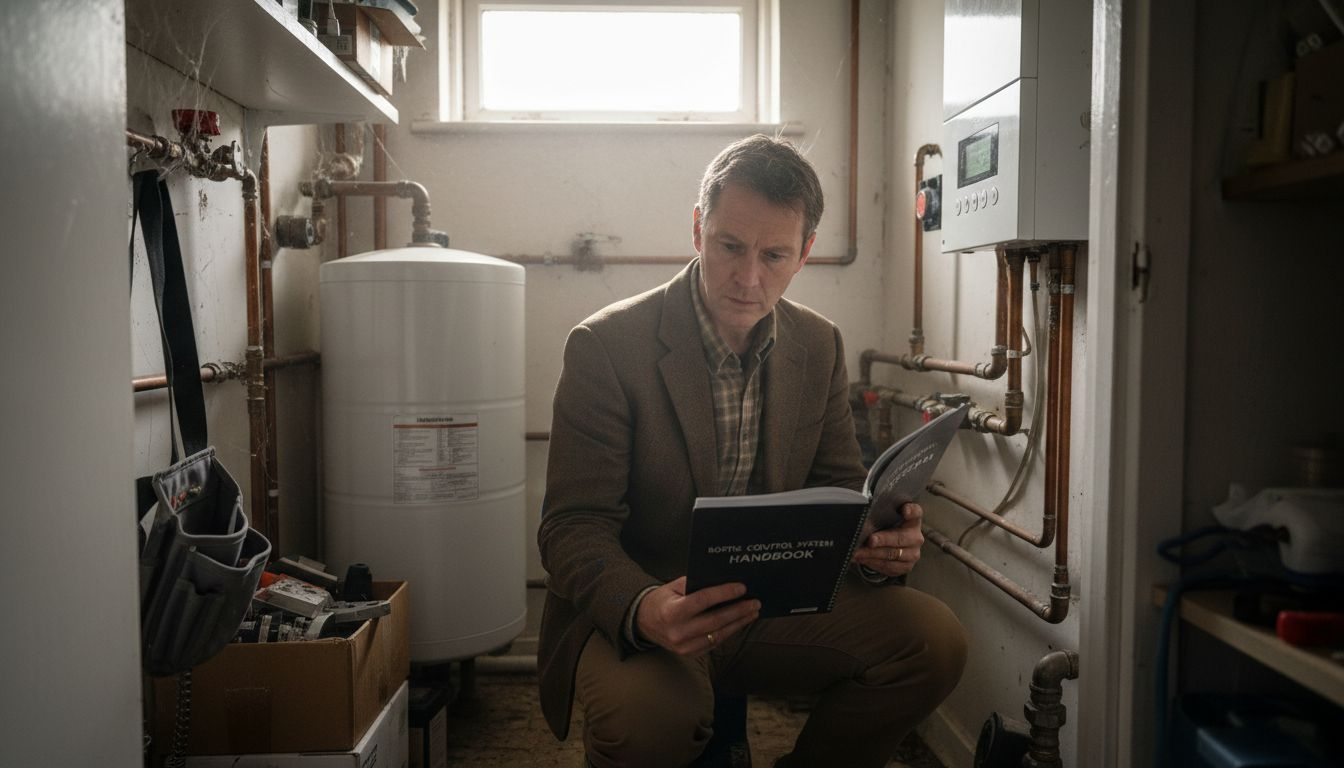 Landlord checking solar heating control panel
