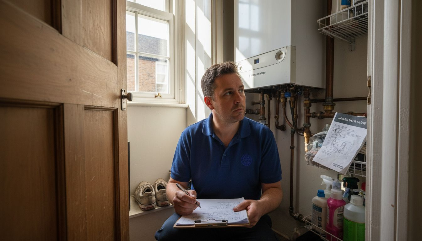 Energy assessor checking boiler during EPC review