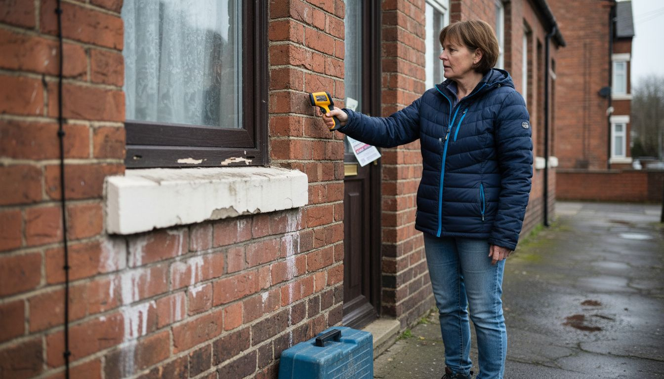 Woman scanning wall for energy leaks